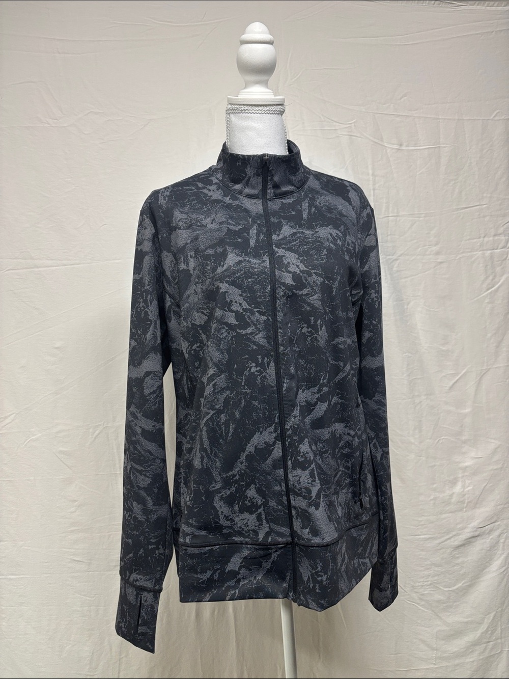 Lole Women's Dark Gray Marbled Full-Zip Bomber Jacket